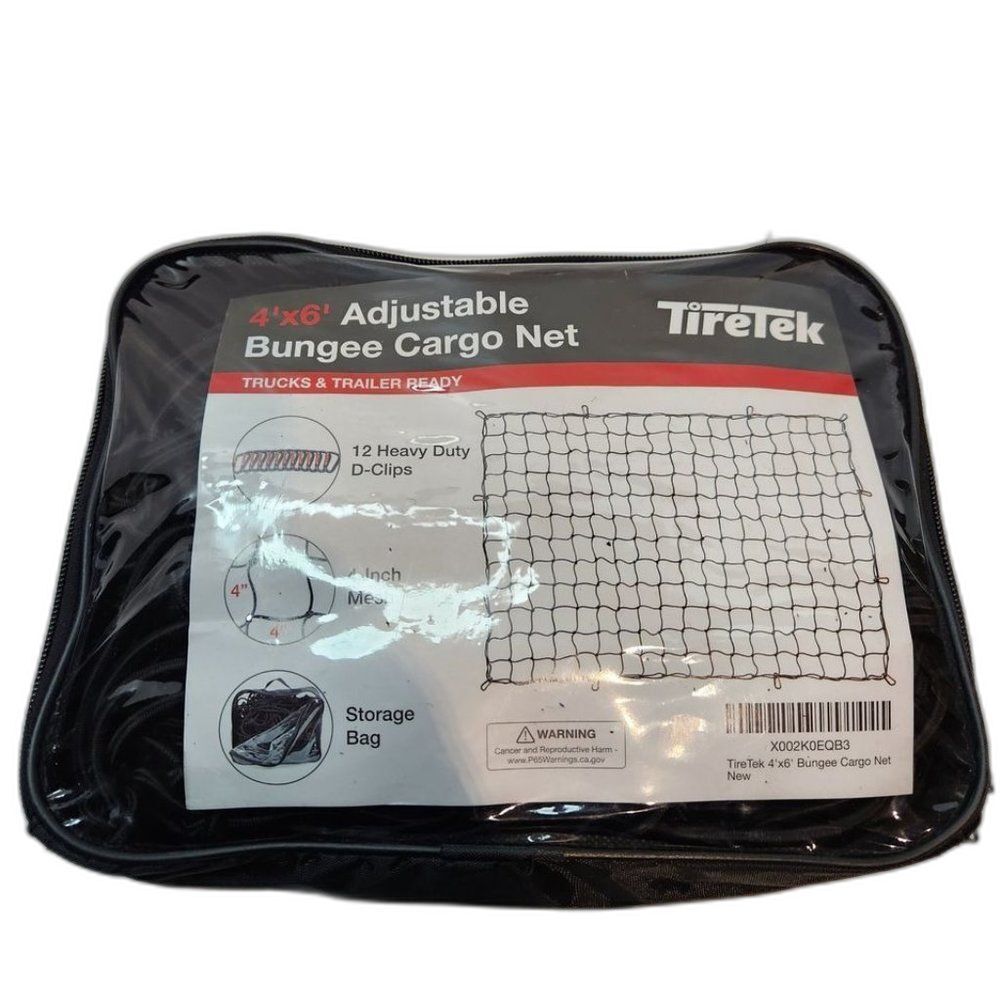 TireTek 4x6 Adjustable Bungee Cargo Net Black